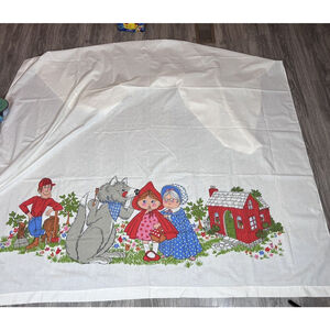Vintage Little Red Riding Hood Twin Size Sheet Flat Muslin EUC